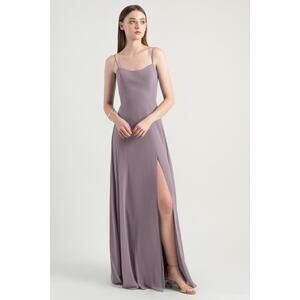 Jenny Yoo Kiara Purple Chiffon Side Slit Bow Formal Dress Women Sz 2 Bridesmaid